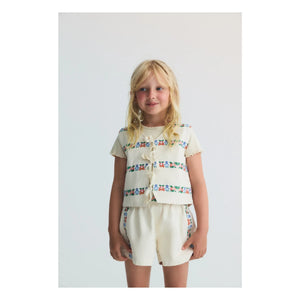 the new society - BCI Baumwolle Malva Blumen Bestickte Shorts | Ecru