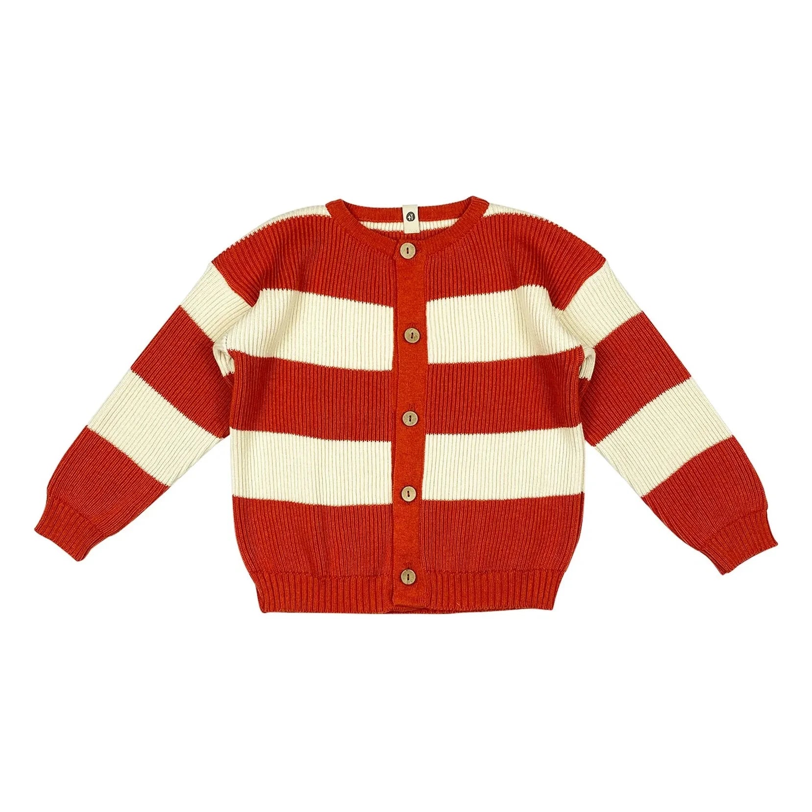 Bayiri - Gestreifte Bio-Baumwolle Schlangen-Strickjacke | Rot