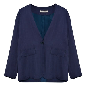 the new society - Blazer Luz Leinen | Nachtblau