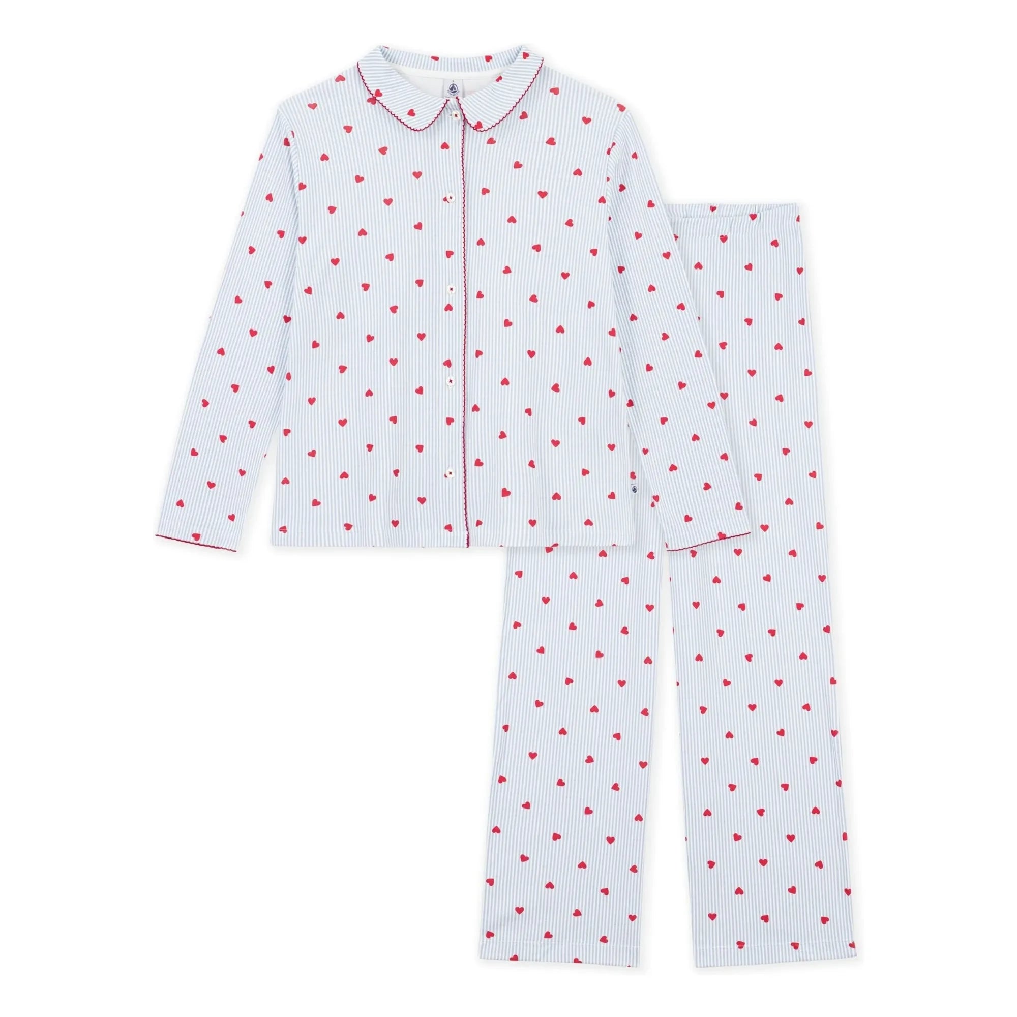 Petit Bateau - Kalp Desenli Organik Pamuk Pijama Gömleği | Mavi
