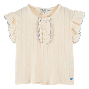 Emile et Ida - Pointelle Modal Volant T-Shirt | Creme