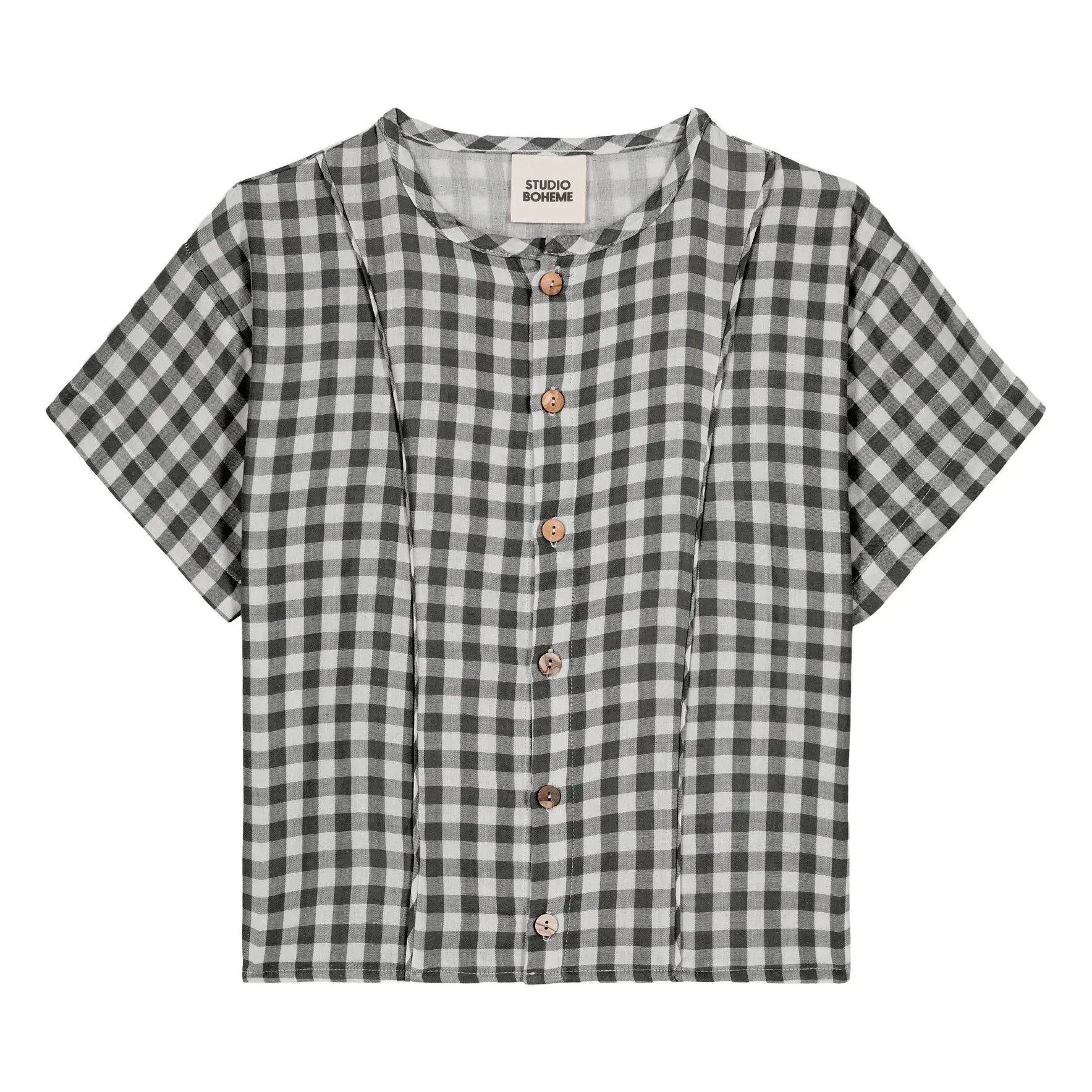 Studio Bohème - Thelme Vichy Bluse aus Bio-Baumwollgaze | Schwarz