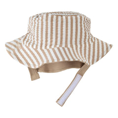 Petit Lem – Wendbarer Anti-UV-Ringel-Seersucker-Hut aus recycelten Fasern | Beige