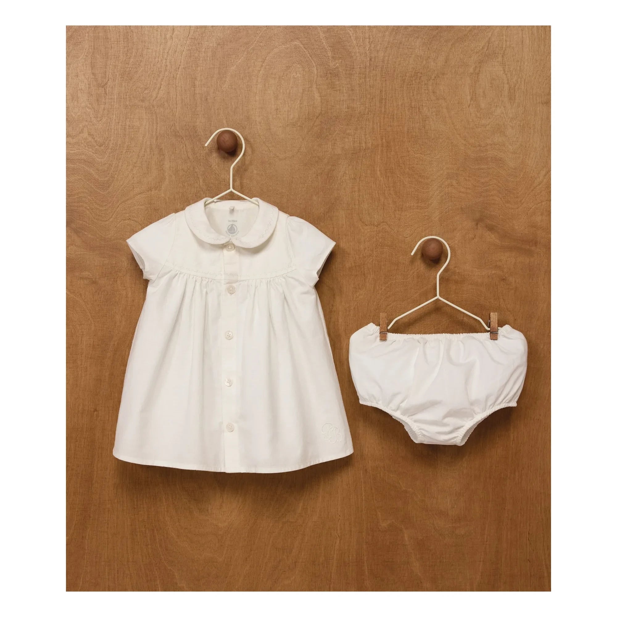 Petit Bateau - Leinen und Bio-Baumwolle Kleid und Bloomer Set | Weiß