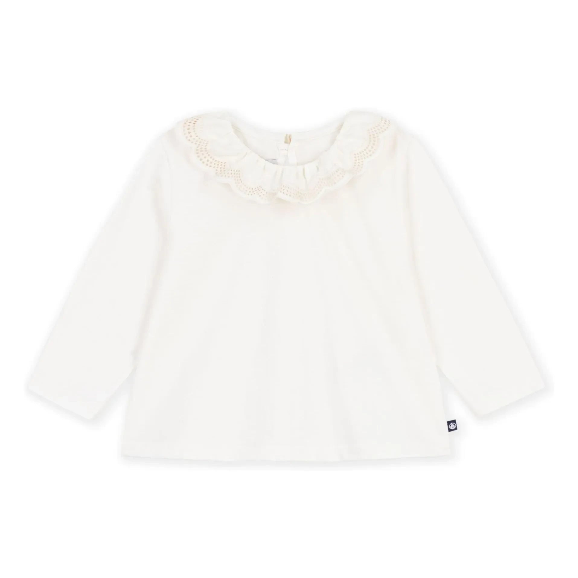 Petit Bateau - Organik pamuklu fırfırlı yakalı T-shirt | Beyaz