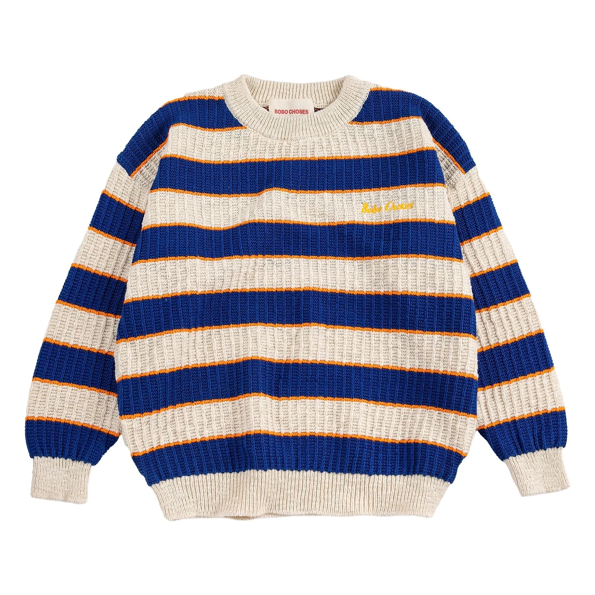 Bobo Choses – Gestreifter Pullover aus Bio-Baumwolle | Heather Beige