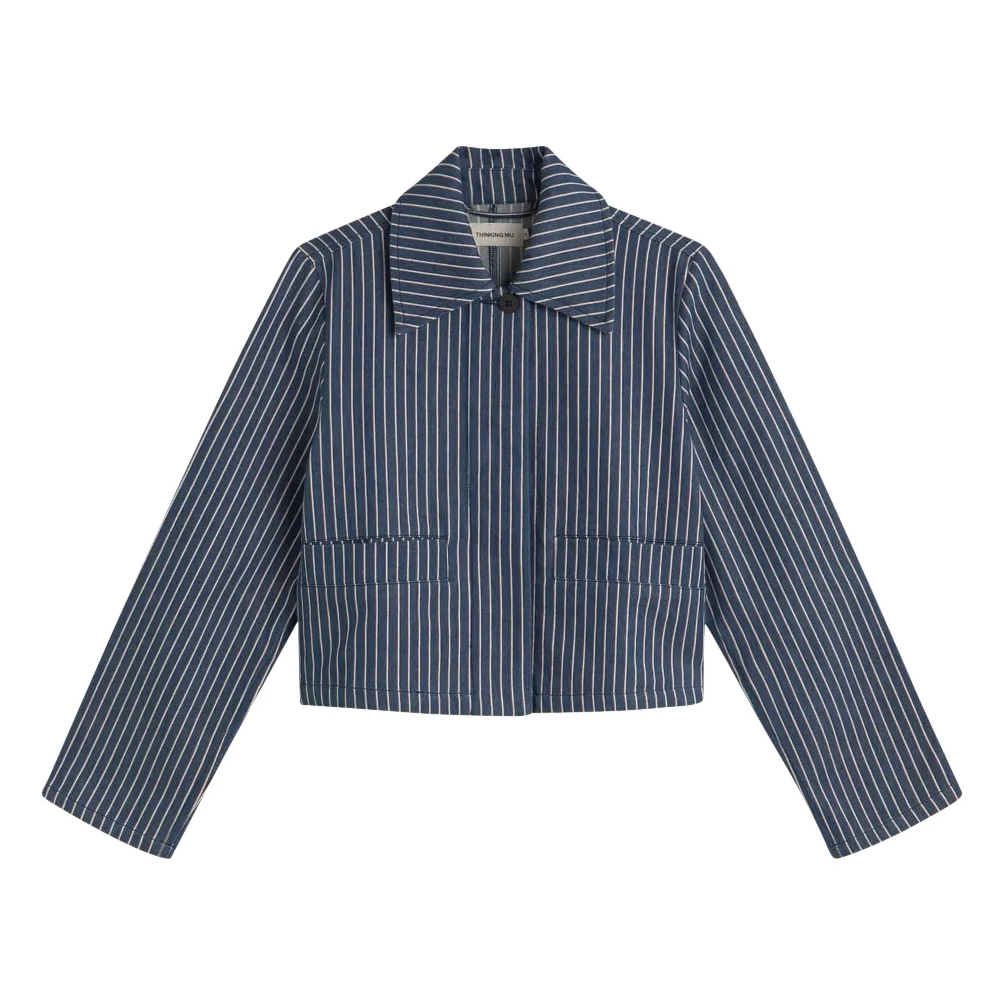 Thinking Mu - Astrid Gestreifte Bio-Baumwolljacke | Grau-blau