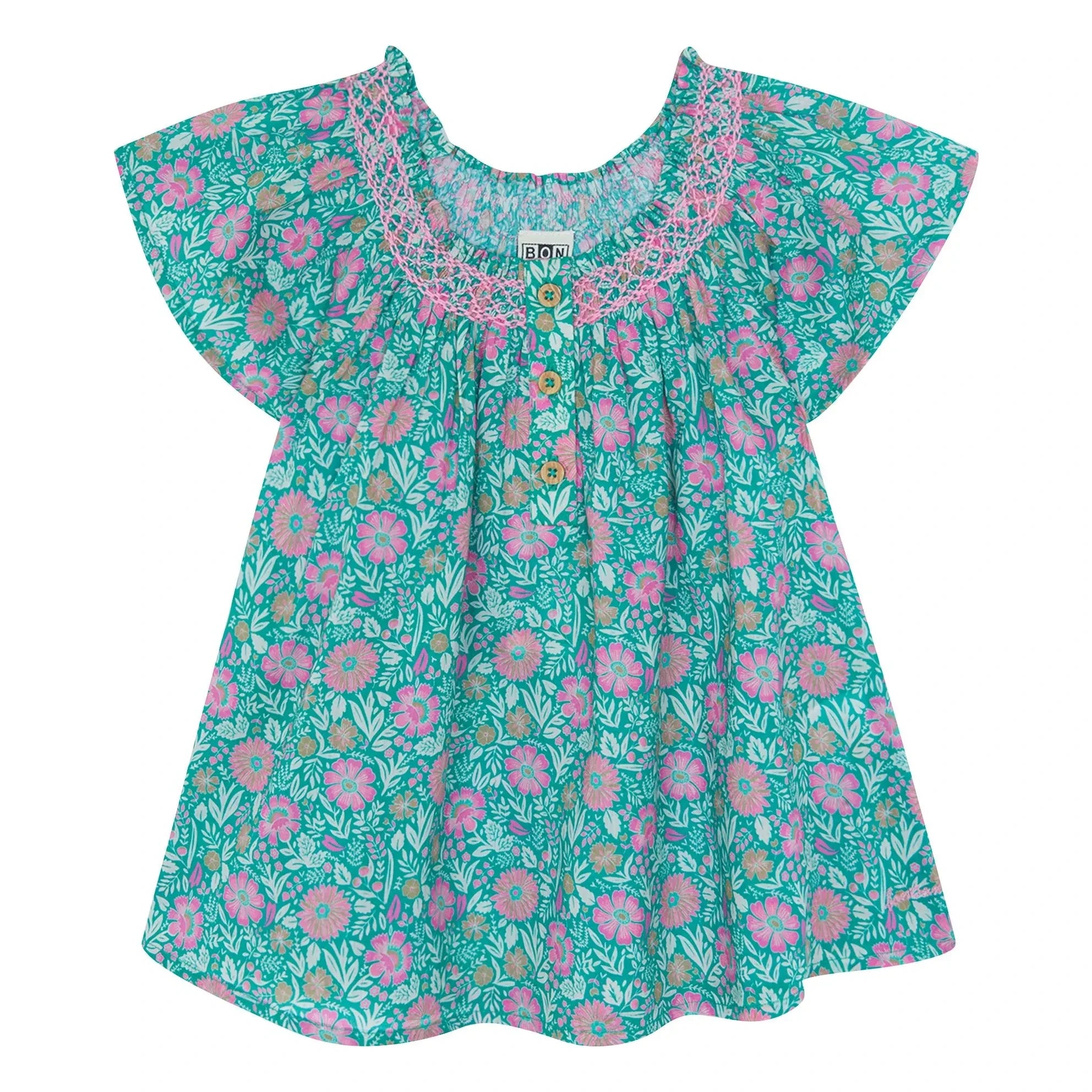 Bonton - Gerafftes Kleid Haselnussblüten | Flieder