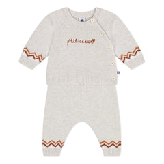 Petit Bateau - P'tit Cœur Wollpullover und Hose | Melierter Beige