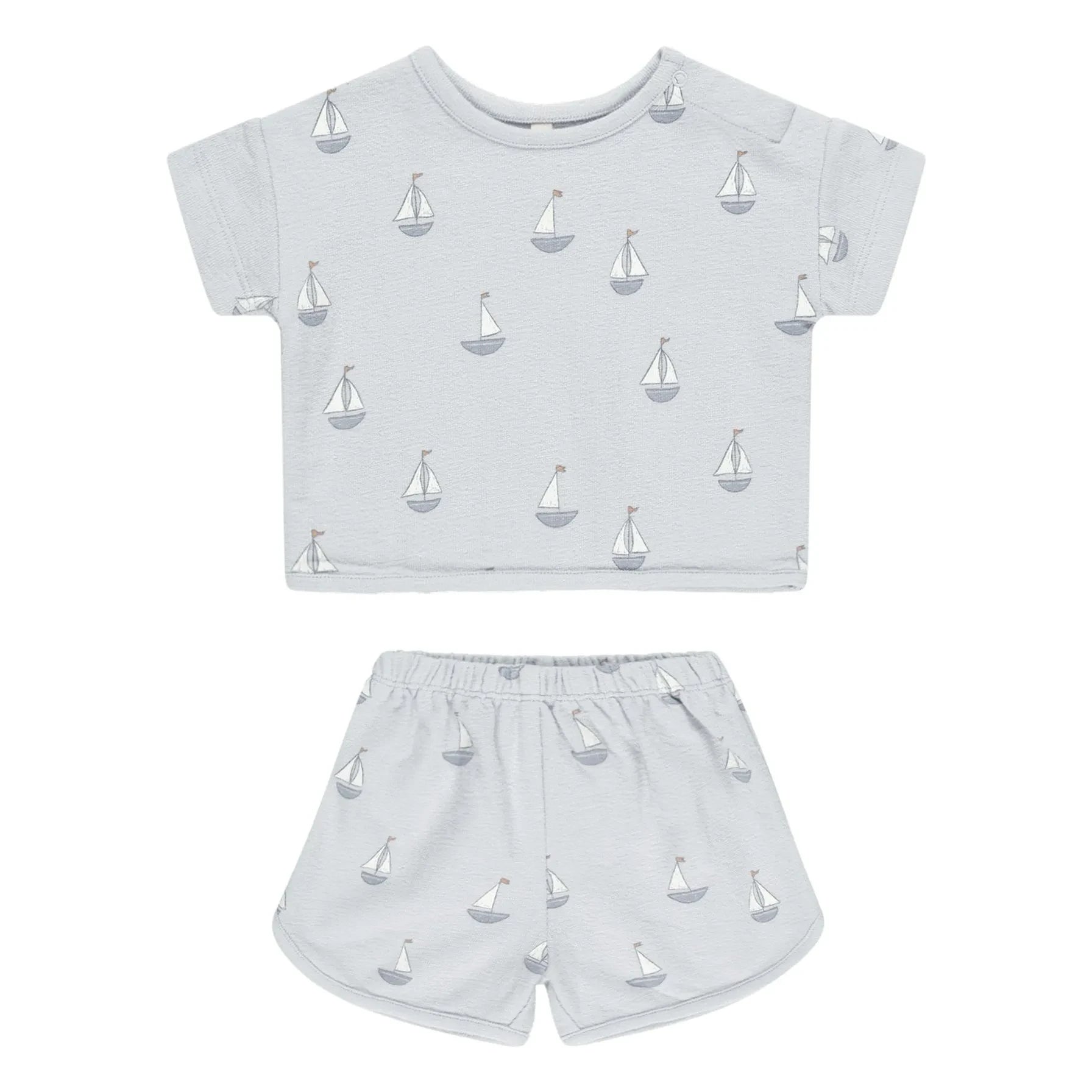 Quincy Mae - Segelboot-T-Shirt und Shorts-Set | Graublau