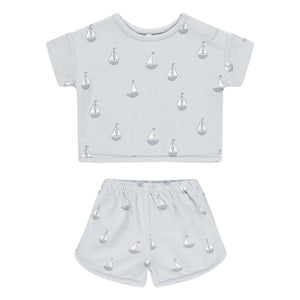 Quincy Mae - Segelboot-T-Shirt und Shorts-Set | Graublau