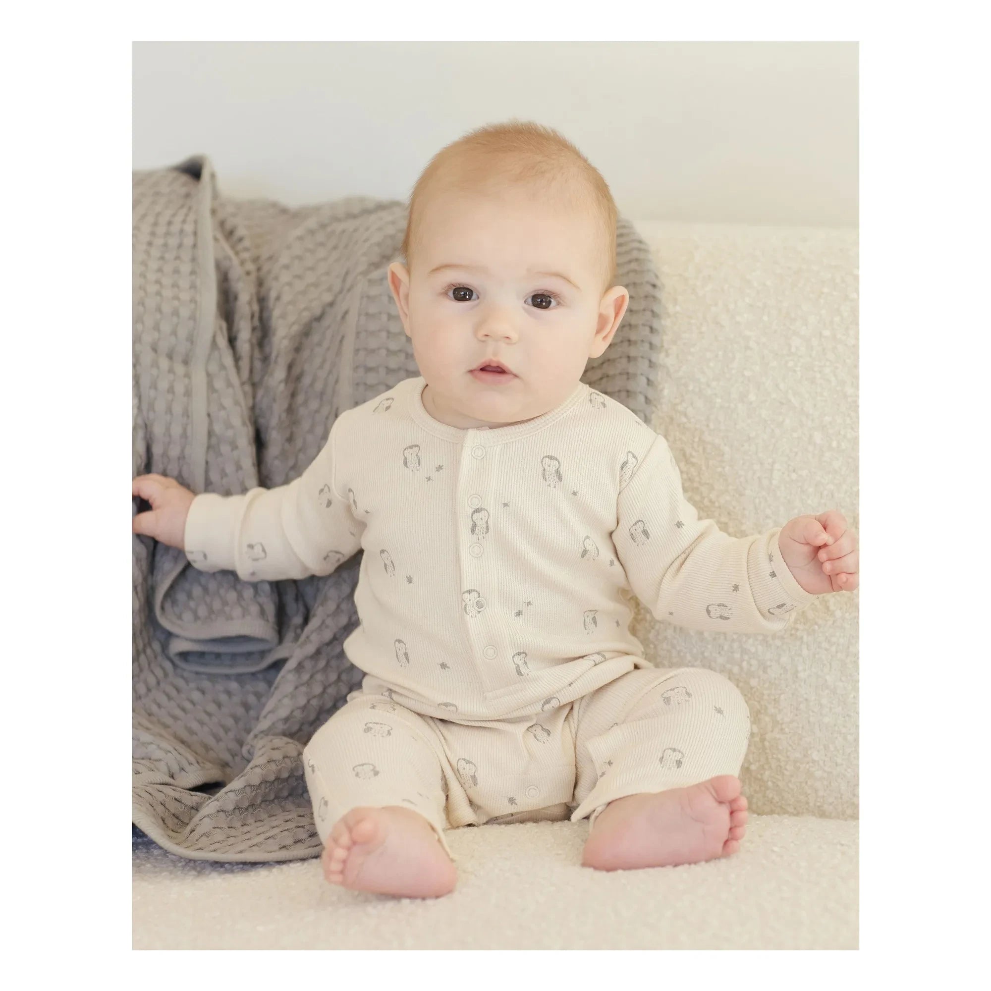 Quincy Mae - Eulen-Einteiler mit Rippstrick Bio-Baumwolle | Ecru