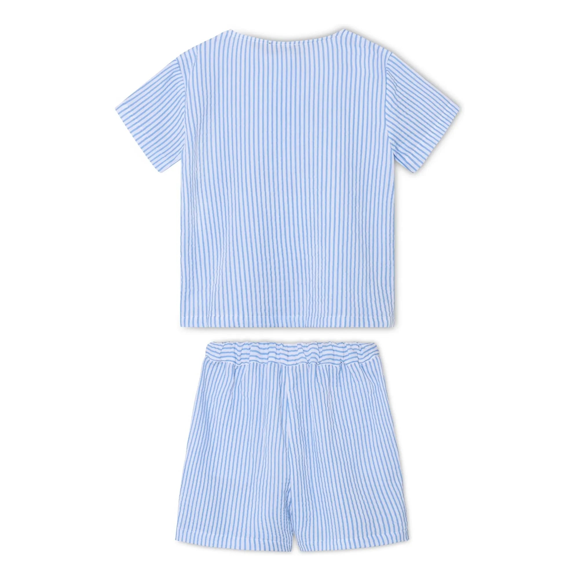 Fliink - Gestreiftes Cha-Cha-Shorts- und T-Shirt-Set | Hellblau