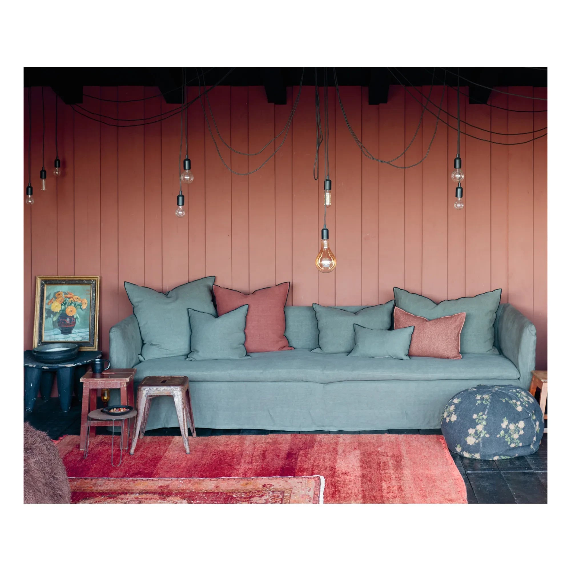 Maison de Vacances - Vice Versa Kissen aus Stonewashed Leinen, schwarzer Streifen | Tinte