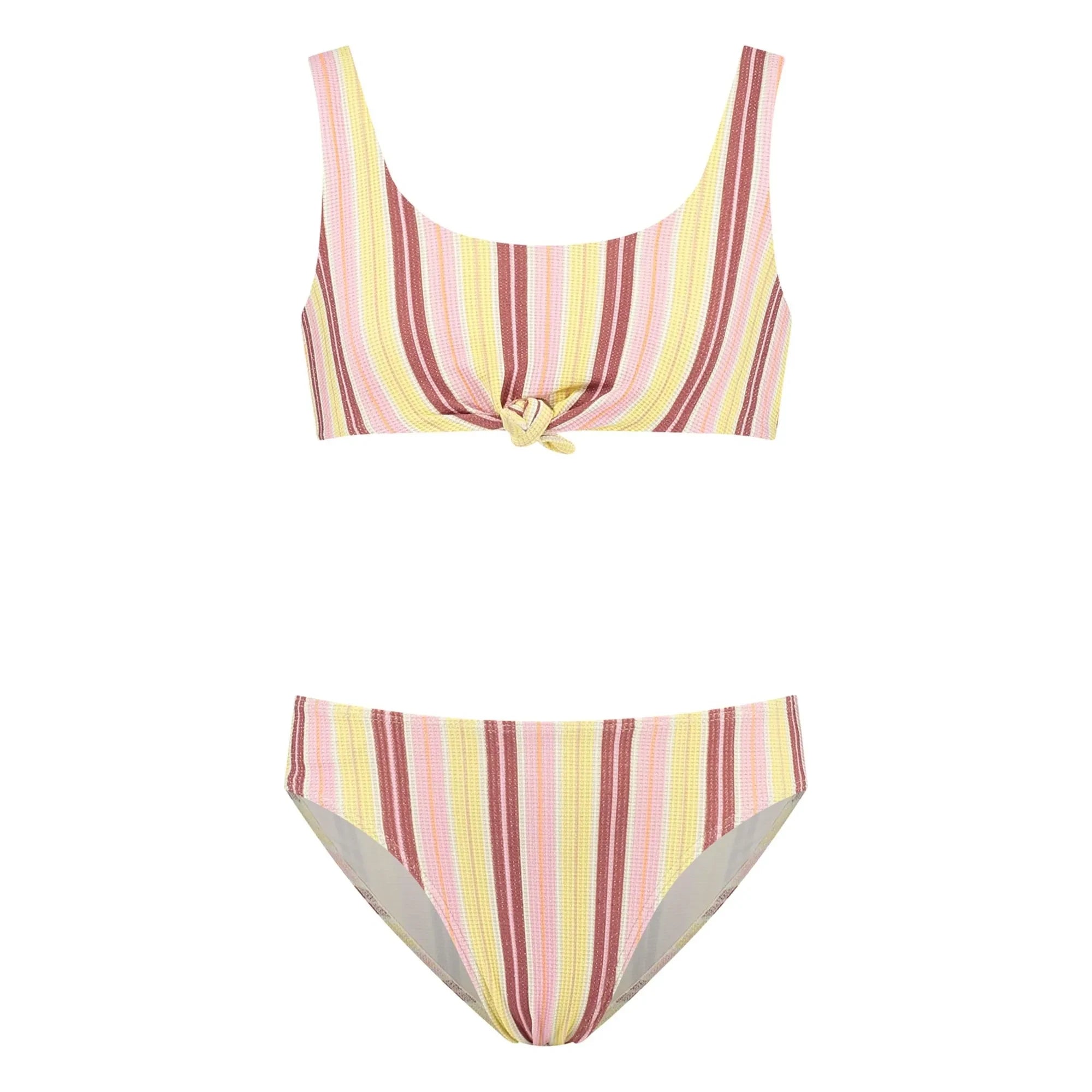 Beachlife - 2-teiliger Badeanzug mit Rüschen und Streifen | Blassgelb