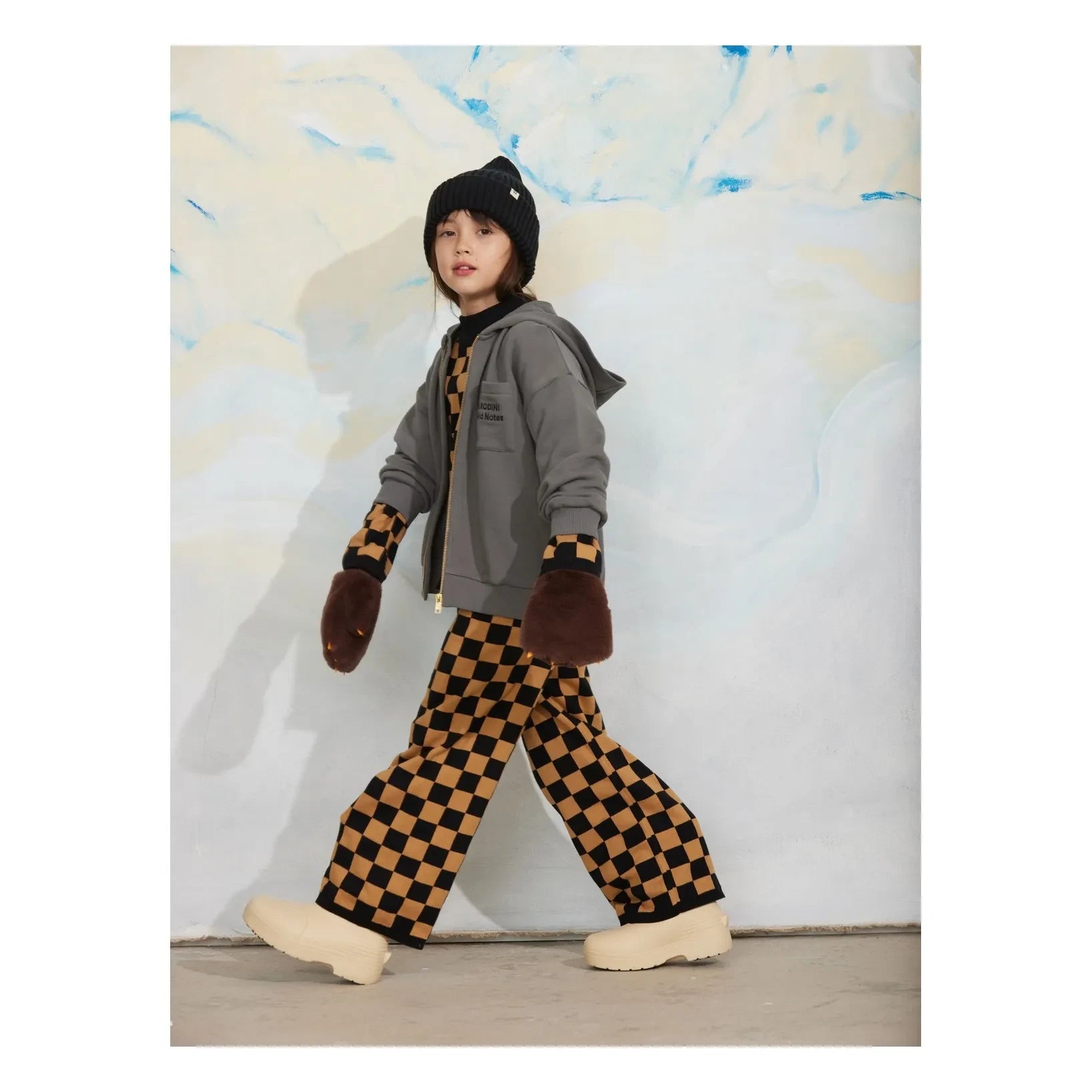 Mini Rodini - Organik Pamuklu Mesh Damier Pantolon | Kahverengi