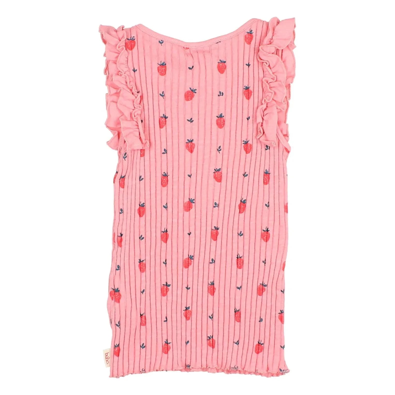 Búho - Gestreiftes Strawberry Ruffles Bio-Baumwoll-Unterhemd | Bonbonrosa