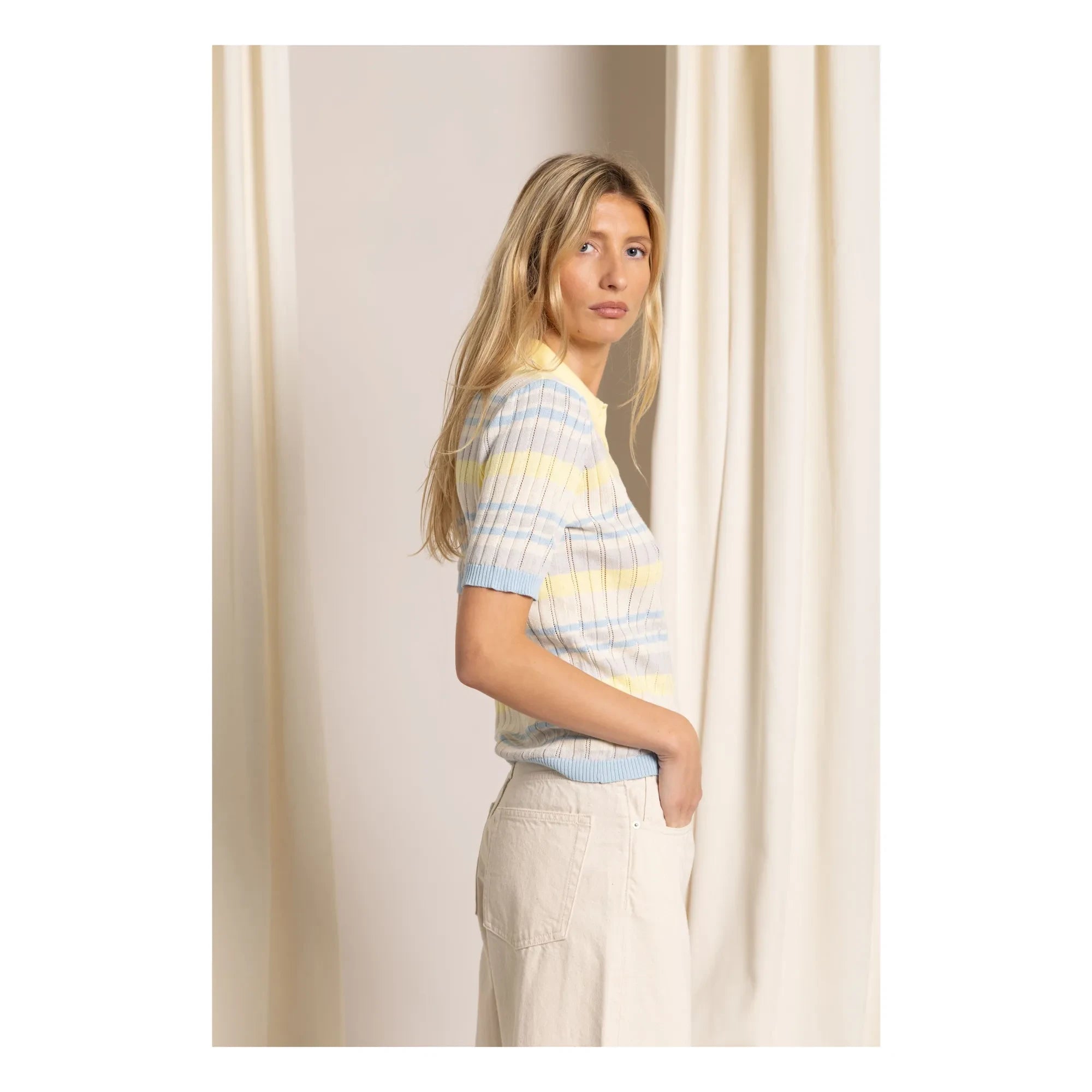 Smallable Woman - Selma gestreiftes Polo-Shirt | Blassgelb