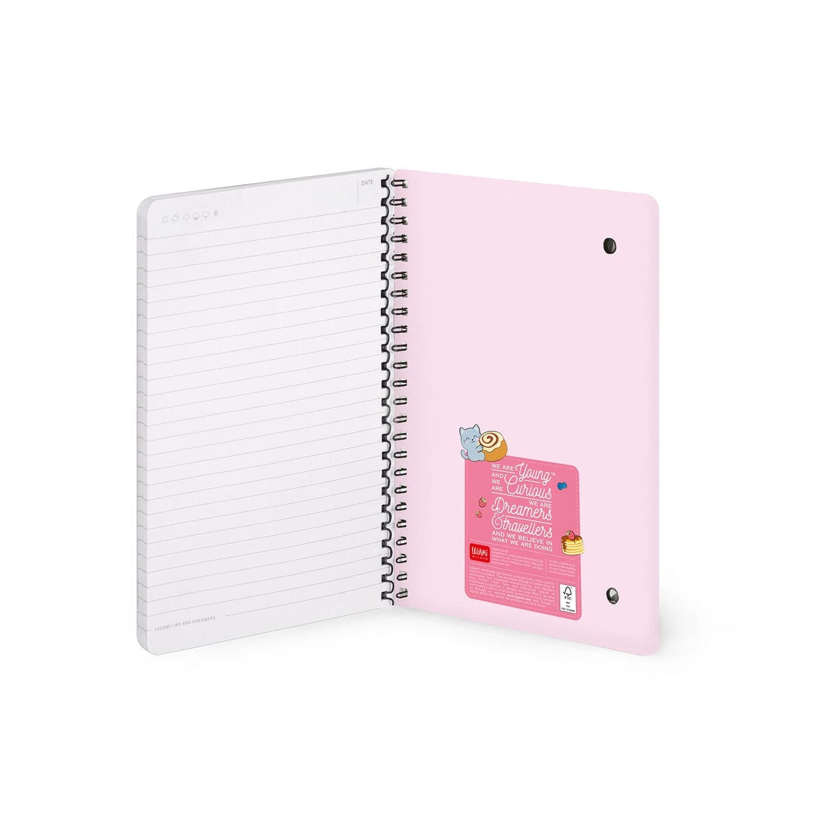 Legami - A5 Çizgili Resimli Sert Kapaklı Defter - Minik Kedi - Spiral Ciltli