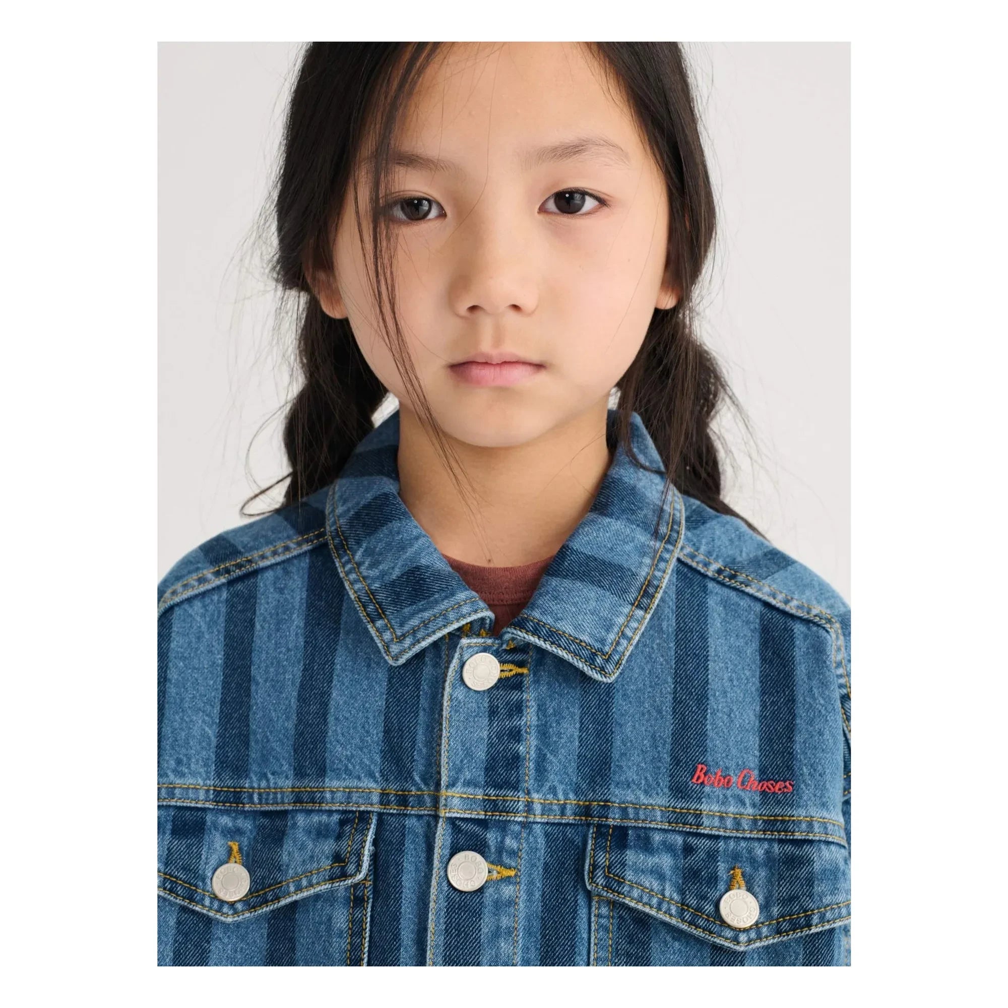Bobo Choses – Gestreifte Denim-Jacke aus Bio-Baumwolle | Blau
