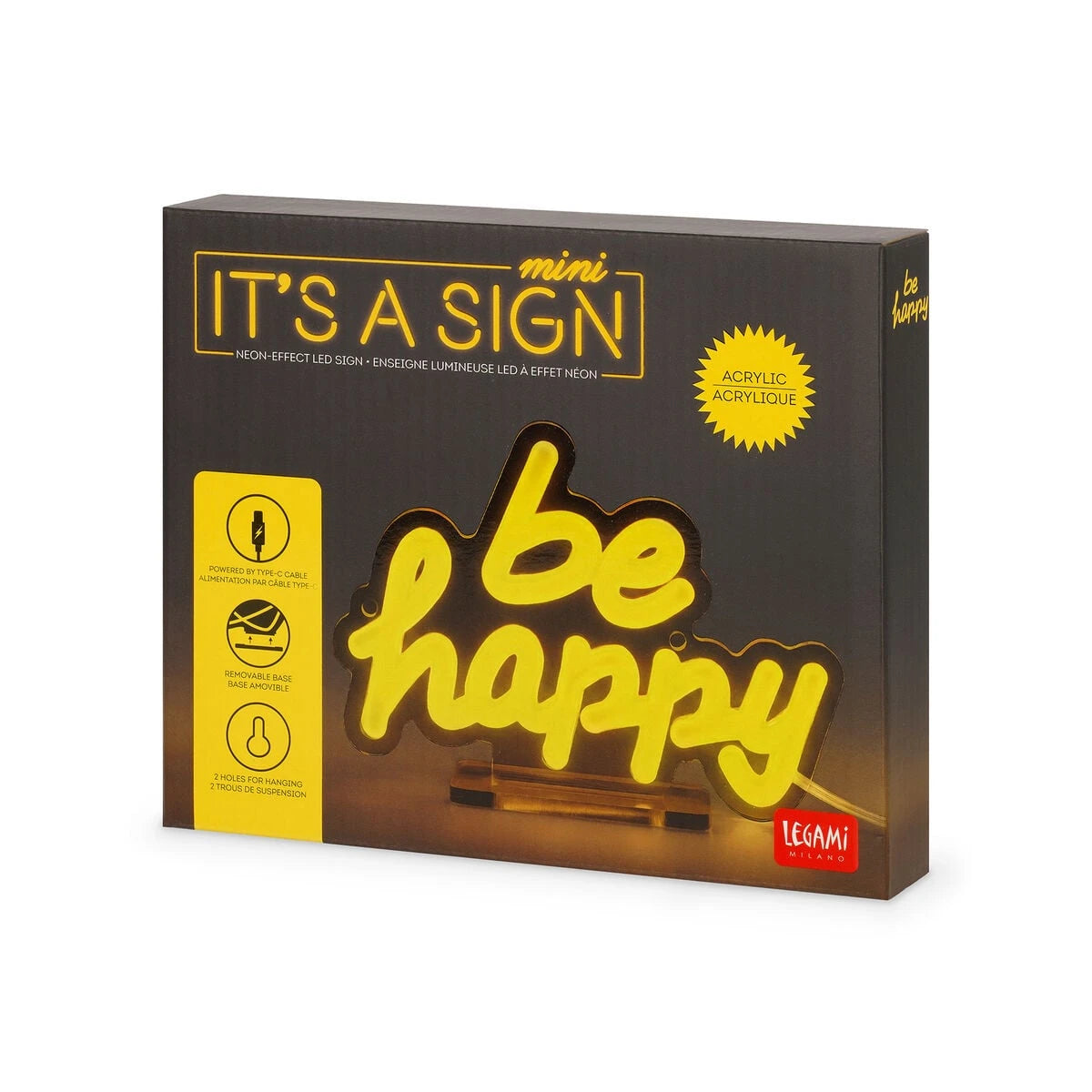 Legami - Mini Neon-Effekt LED-Schild - Es ist ein Schild Mini - Sei Glücklich