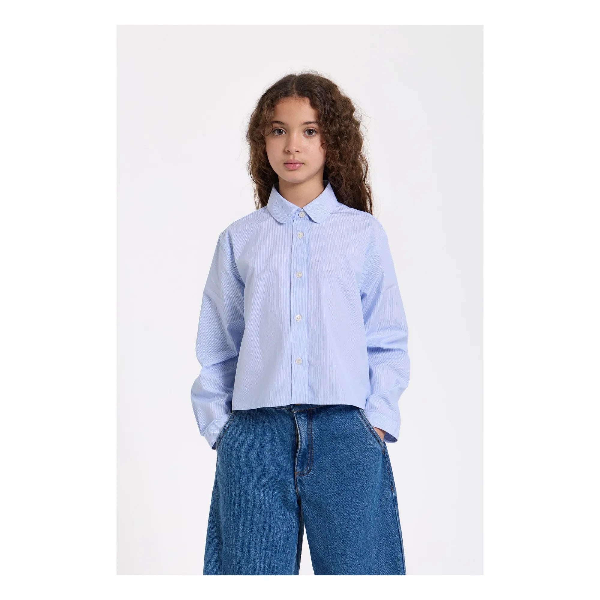 Smallable Kid - Clara Gestreiftes Kurzarmhemd | Hellblau