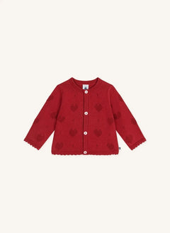 Petit Bateau - Organik pamuk kalp ajurlu hırka | Kırmızı