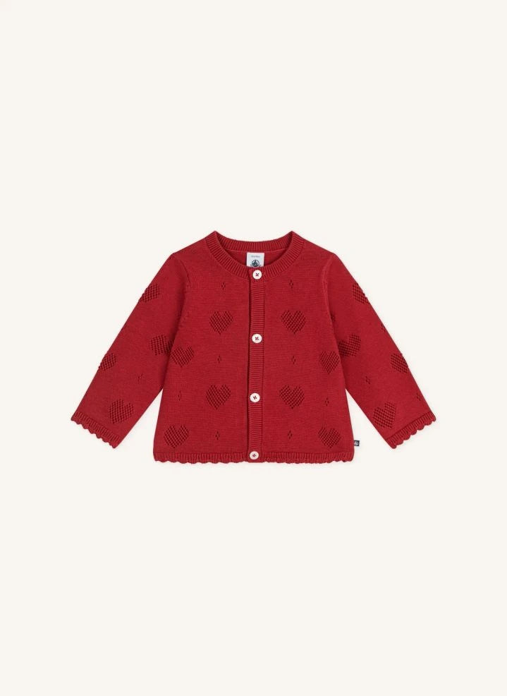 Petit Bateau - Organik pamuk kalp ajurlu hırka | Kırmızı
