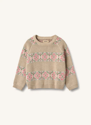 Wheat - Alberte Jacquard Bio-Baumwolle Pullover | Beige