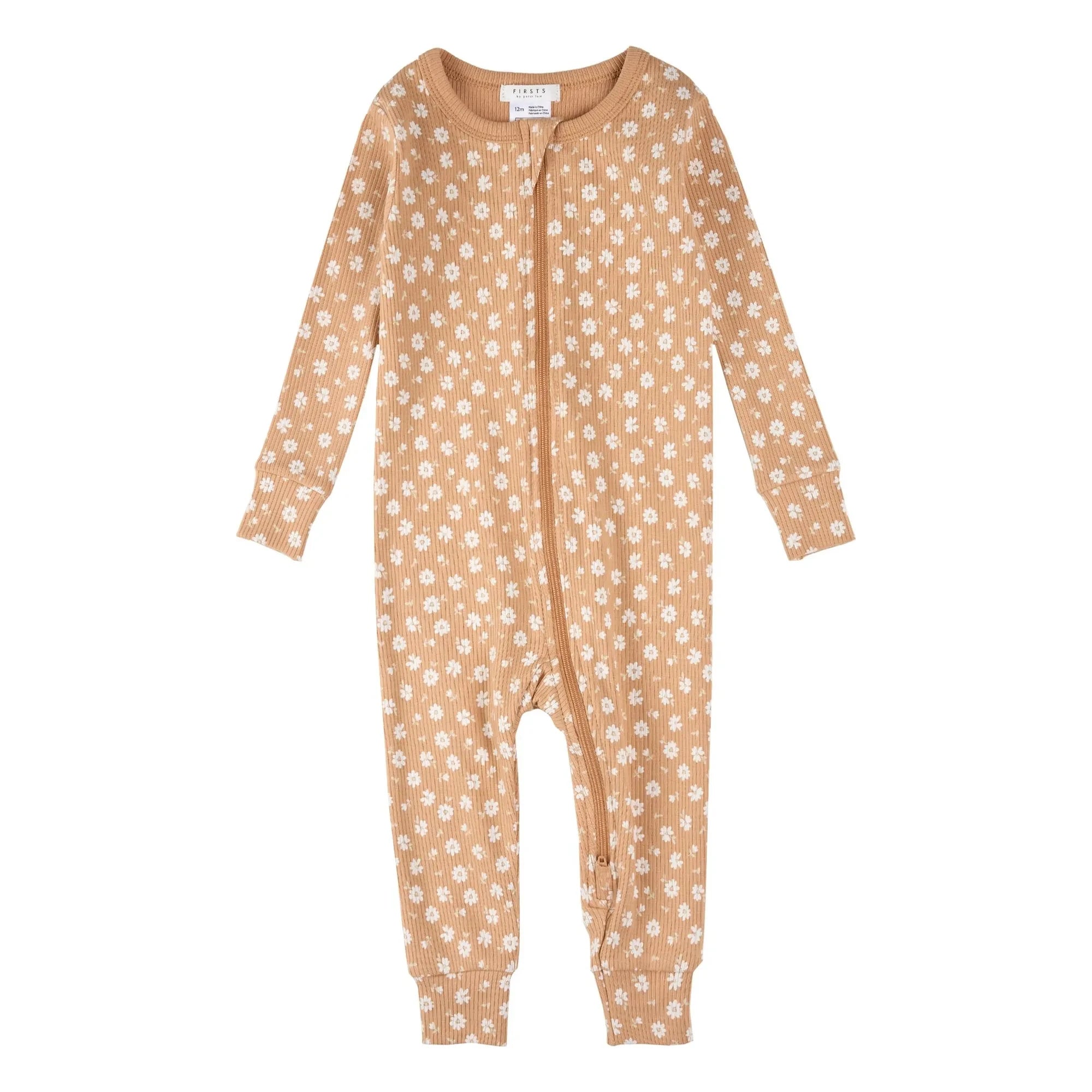 Petit Lem - Blumenmuster Fußedler Pyjama Bio-Baumwolle | Natur
