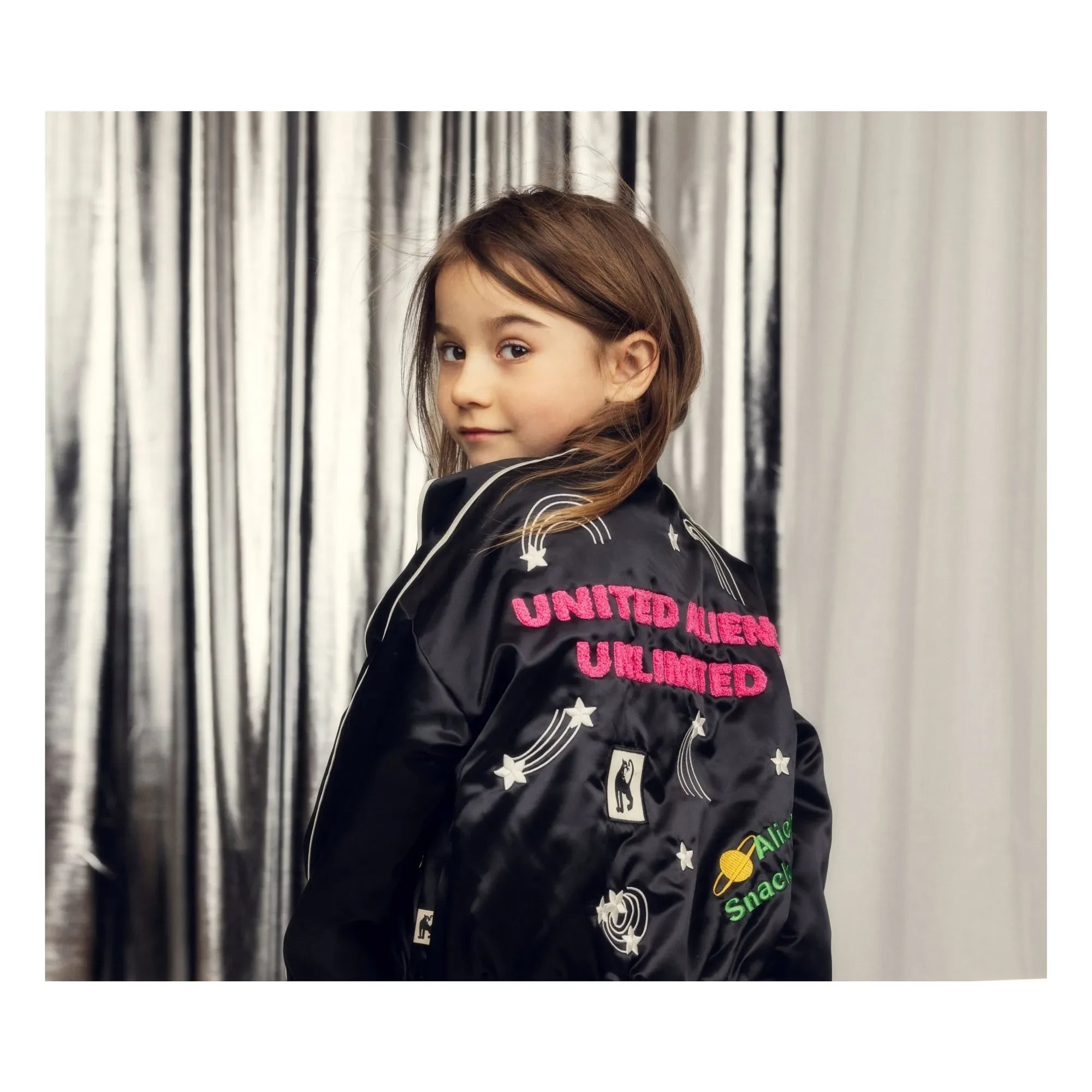 Mini Rodini - Alien Satin Recycelte Faser Baseball Jacke | Schwarz