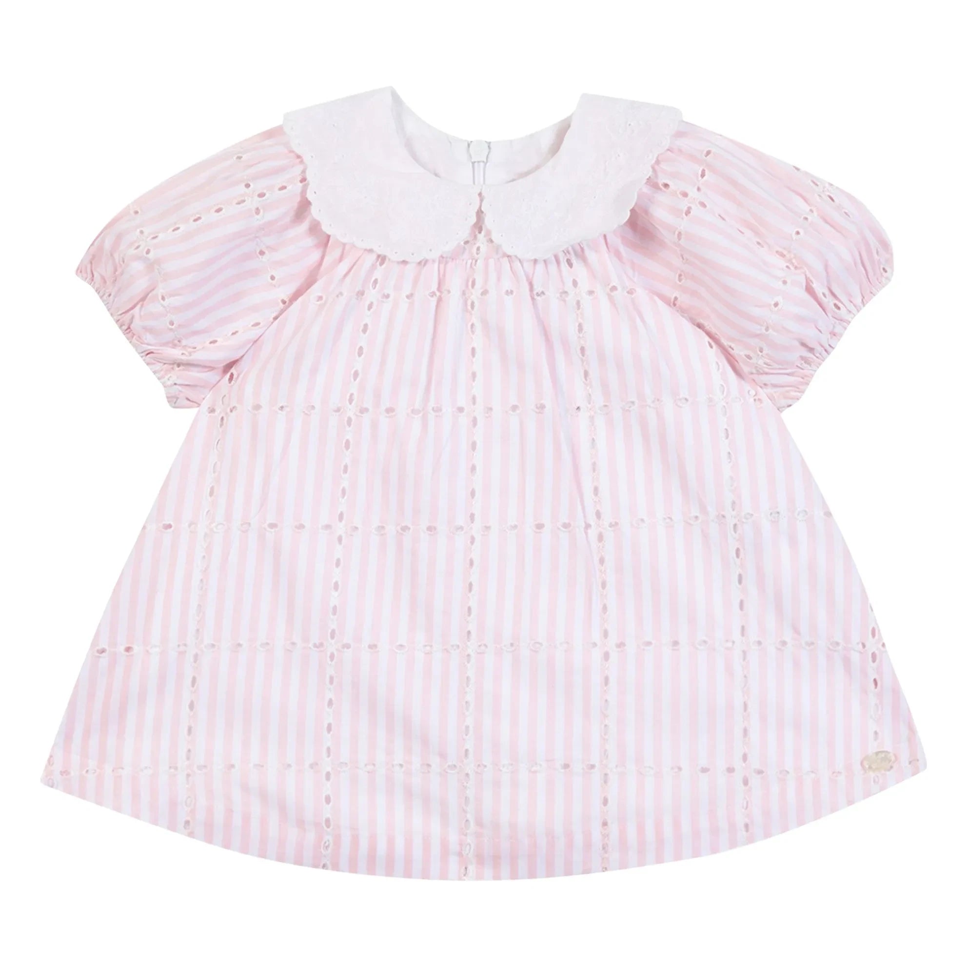 Tartine et Chocolat - Gestreiftes Kleid mit Claudine-Kragen und Stickerei | Puderrosa