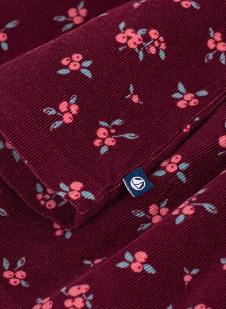 Petit Bateau - Rüschige Samt-Bluse aus Bio-Baumwolle mit Blumenmuster | Bordeaux