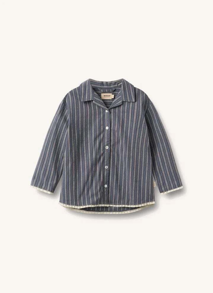 Wheat - Gestreifter Bio-Baumwoll-Pyjama | Grau-blau