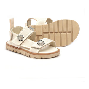 Pèpè - Blumen Sandalen mit Doppelstreifen | Weiß