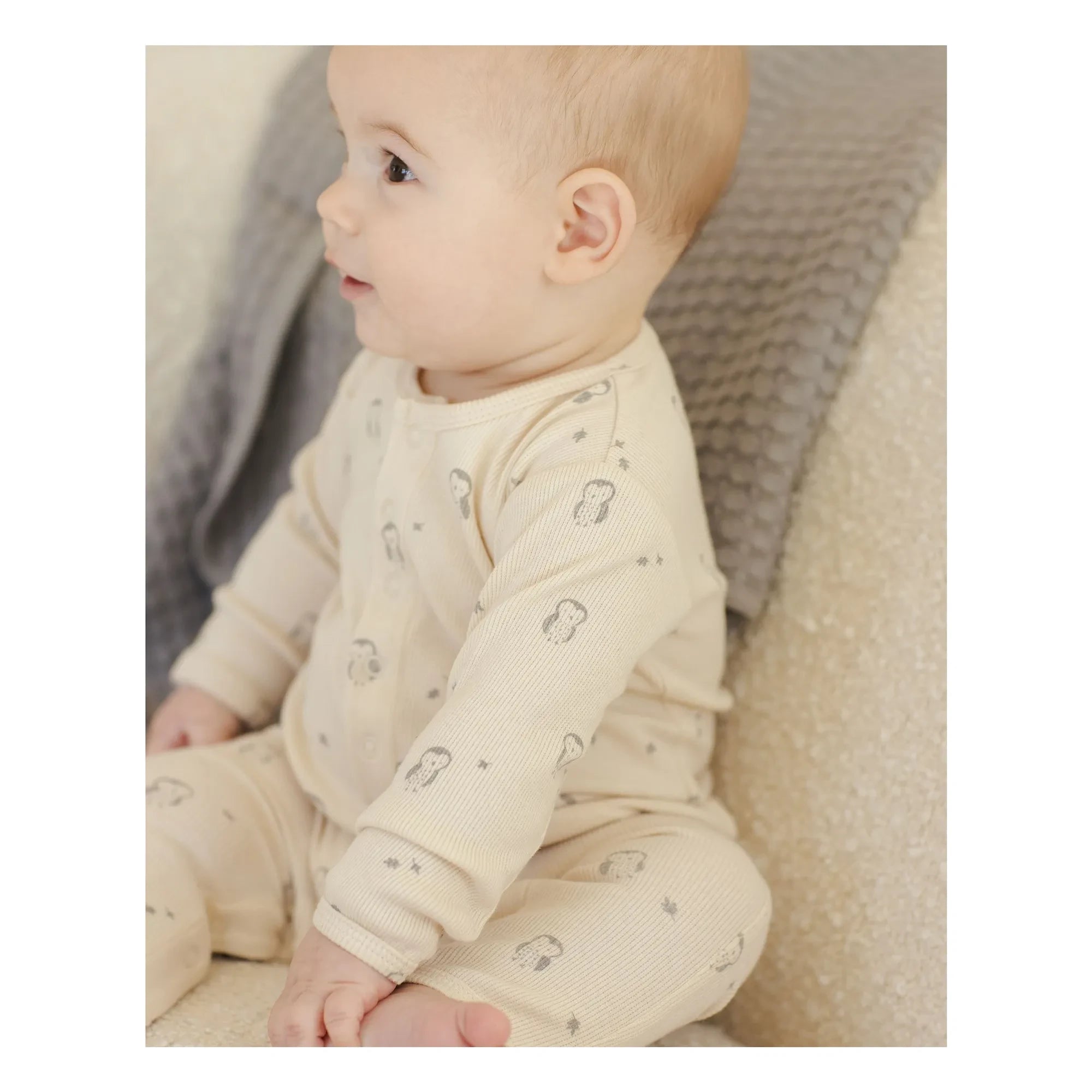 Quincy Mae - Eulen-Einteiler mit Rippstrick Bio-Baumwolle | Ecru