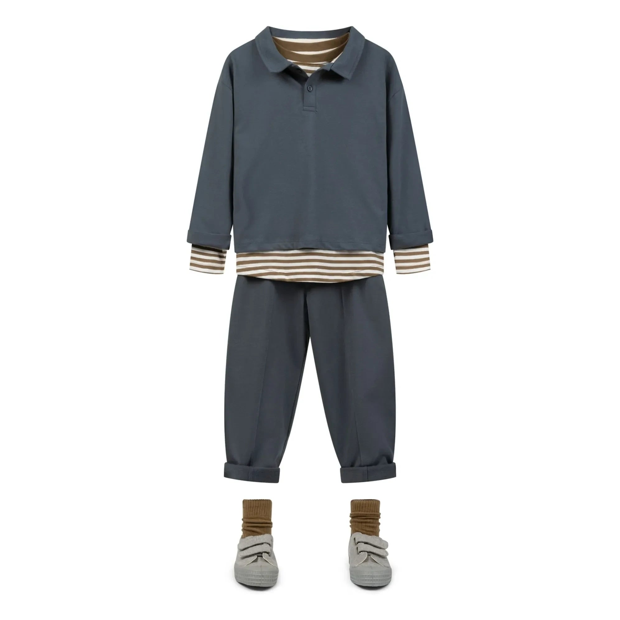 Gray Label - Gestreiftes Bio-Baumwoll T-Shirt | Dunkles Khaki Braun