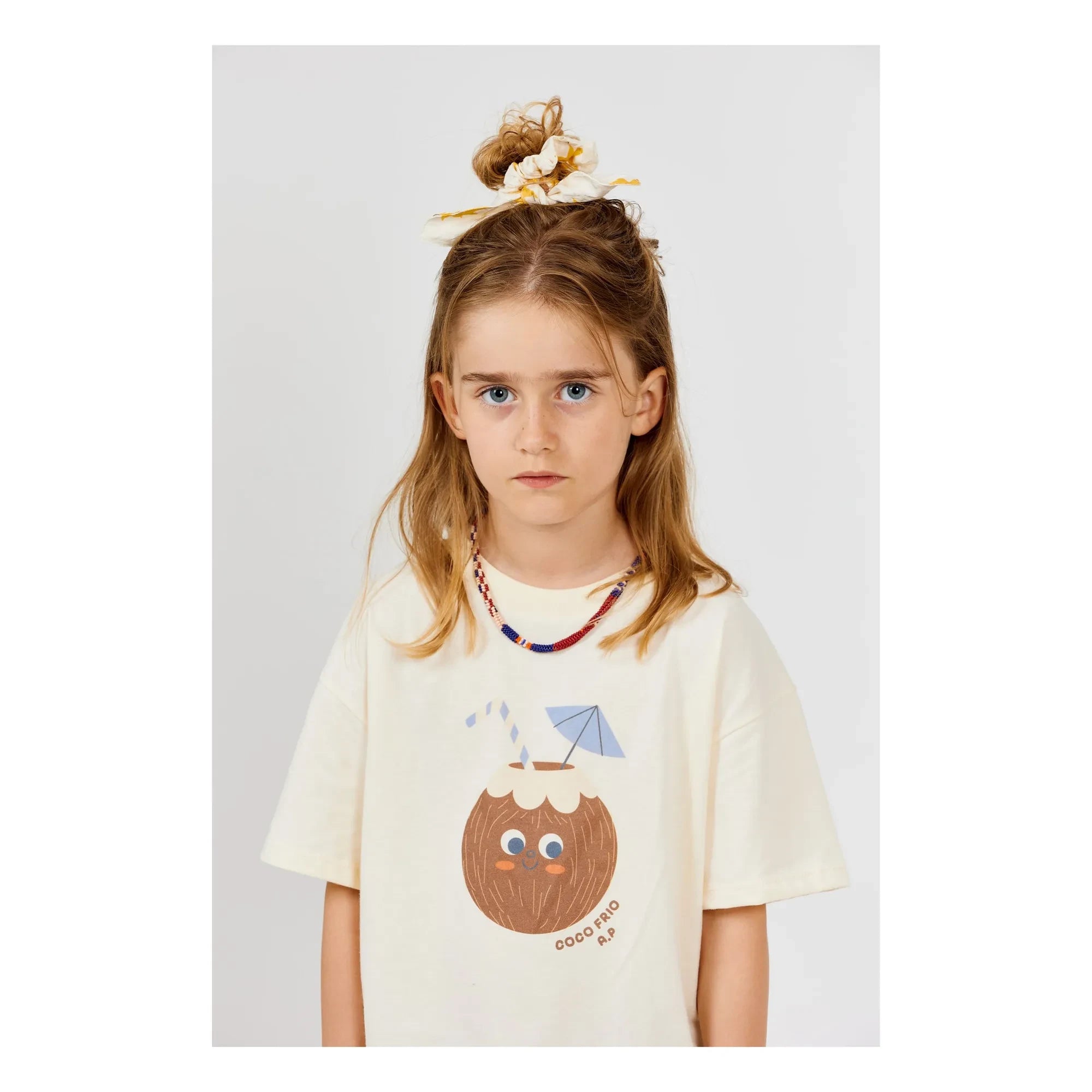 Arsène et Les Pipelettes - Bio-Baumwoll-T-Shirt mit Kokosnuss-Print | Ecru