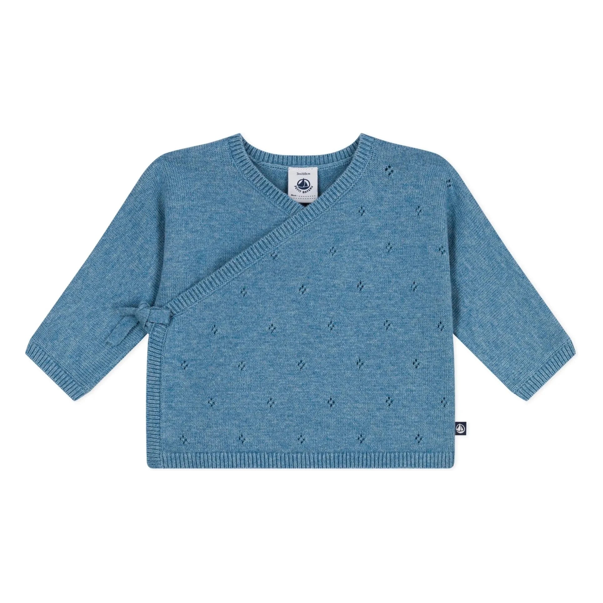 Petit Bateau - Wickelcardigan aus Pointelle-Wolle | Hellblau