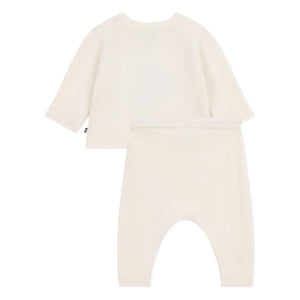 Petit Bateau - Pinguin-Wollpullover und Leggings-Set | Ecru