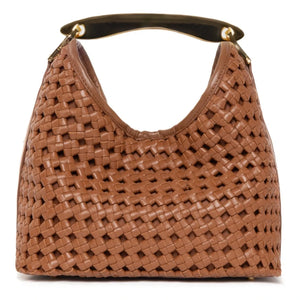 Elleme - Kleine Boomerang Flechtleder Tasche | Cognac
