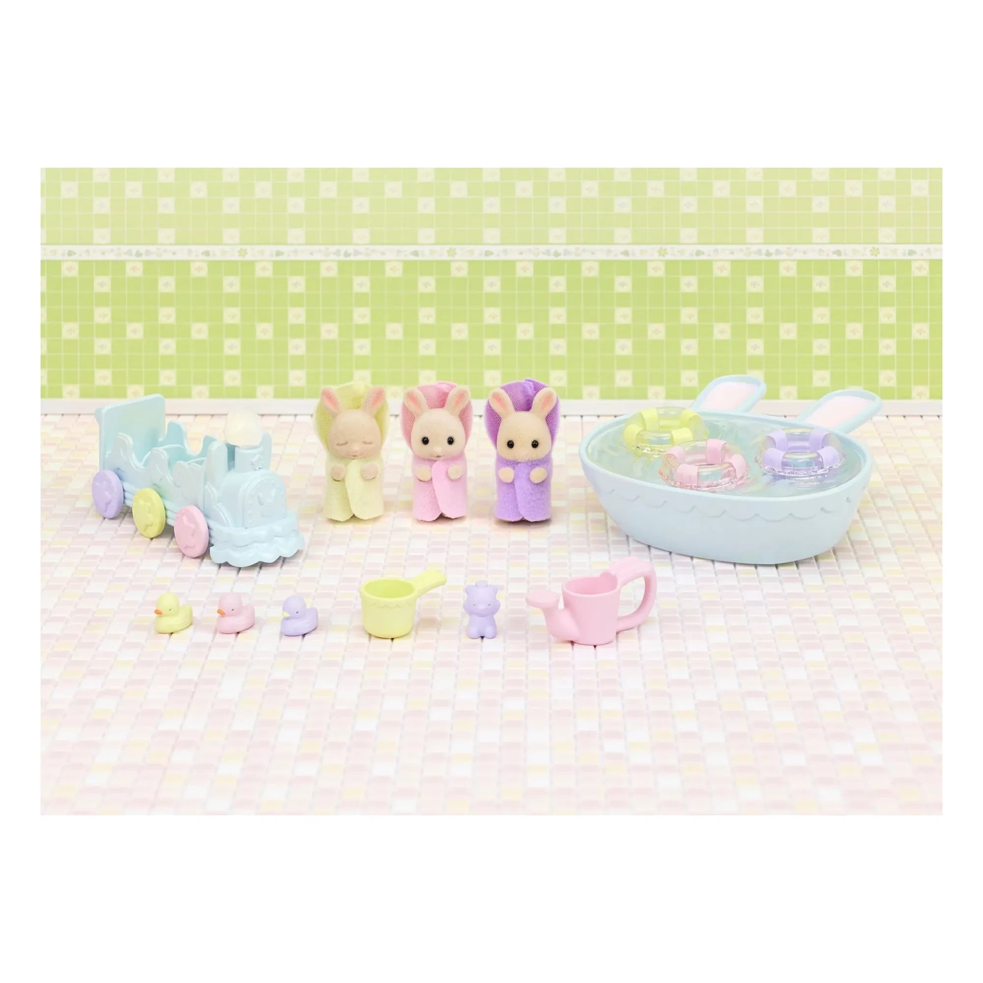 Sylvanian Families - Hasen-Drillinge Creme & Badewannen-Zubehör