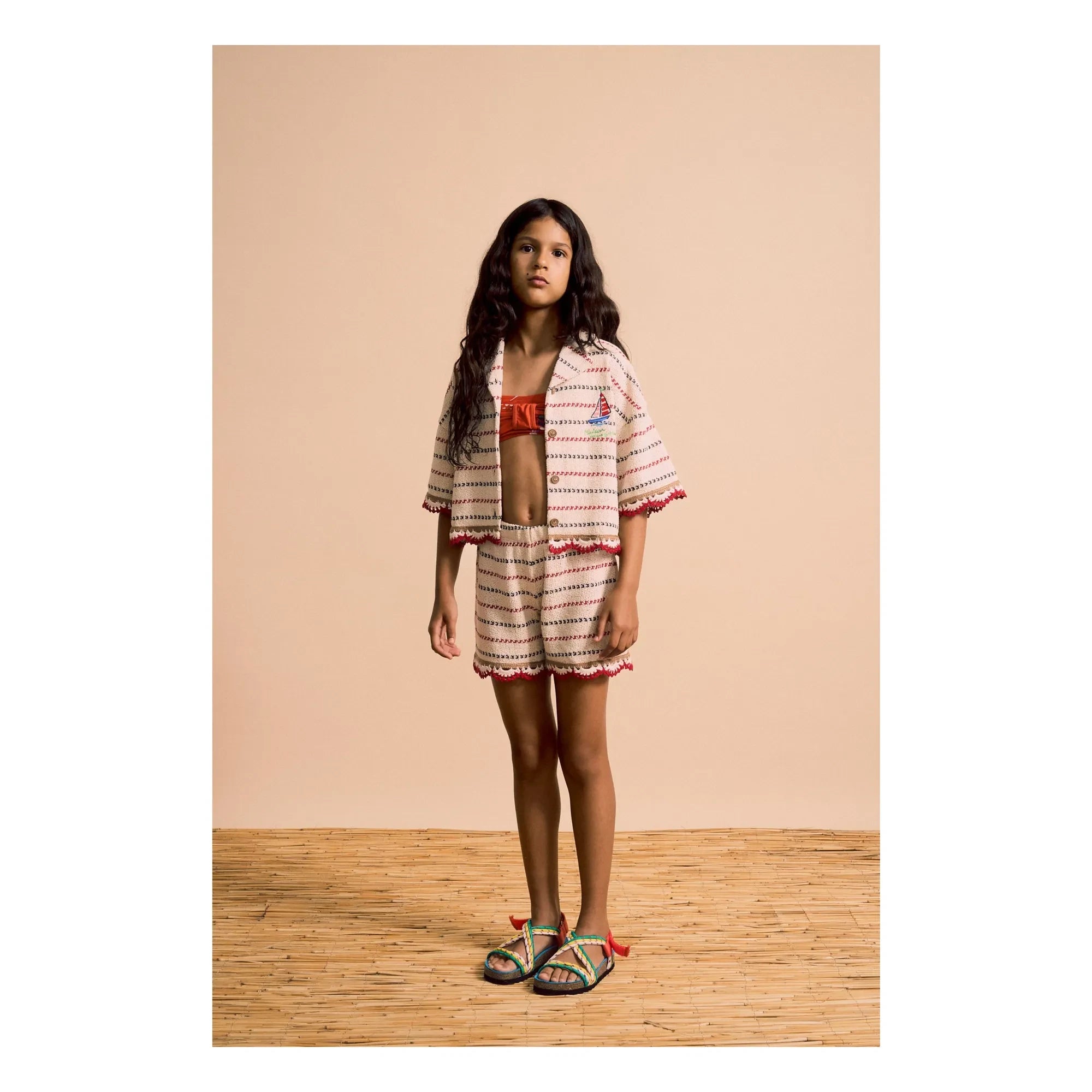 Maison Mangostan – Gestreiftes Mesh-Hemd | Ecru