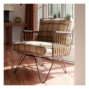 Honoré - Croisette Tartan-Samt Sessel | Karamell