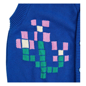 Bobo Choses - Pixel Flower Bio-Baumwoll-Strickjacke | Blau