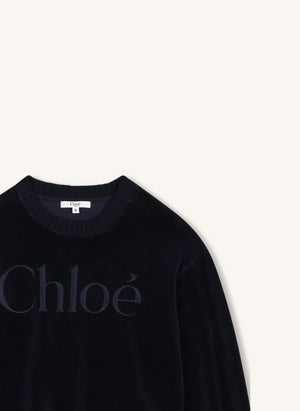 Chloé - Chloé Organik Pamuk Kadife Sweatshirt | Koyu Mavi