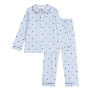 Petit Bateau - Çizgili Yıldızlı Organik Pamuk Pijama Gömleği | Mavi