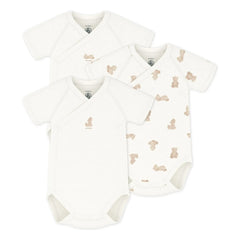 Petit Bateau - 3er-Set Organische Baumwoll-Umhängetaschen mit Bärenmuster | Ecru