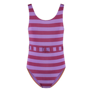 Beachlife - Gestreifter Raffiniertes Recyceltes Faser-Badeanzug | Lila