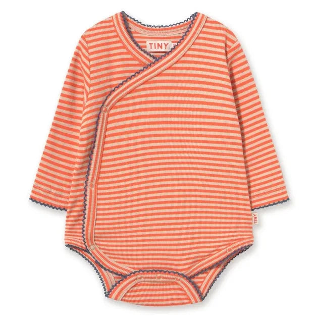 Tinycottons – Gerippter Wickelbody aus Bio-Baumwolle mit Streifen | Rot